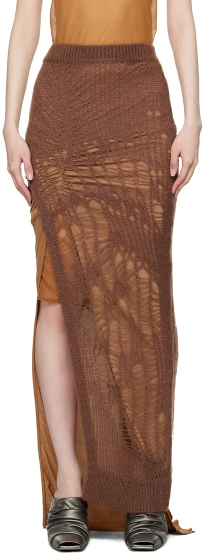 Rick Owens Brown Porterville Spider Ziggy Maxi Skirt In 74 Saddle