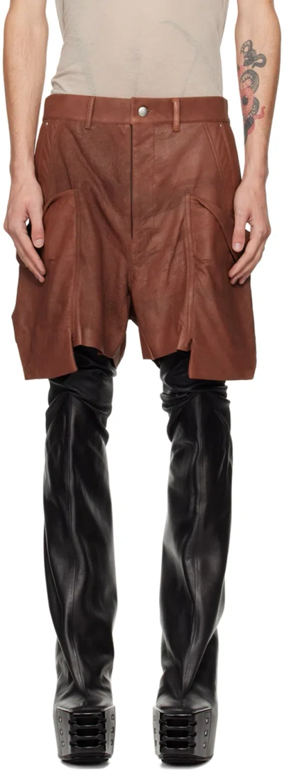 Rick Owens Brown Porterville Stefan Cargo Leather Shorts In 93 Throat