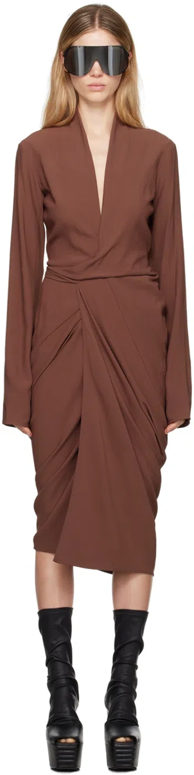 Rick Owens Brown Porterville Wrap Midi Dress In 93 Throat