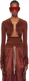 Rick Owens Brown Prong Long Sleeve T-shirt In 73 Henna