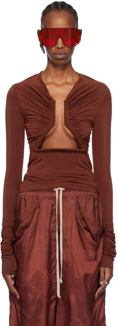 Rick Owens Brown Prong Long Sleeve T-shirt In 73 Henna