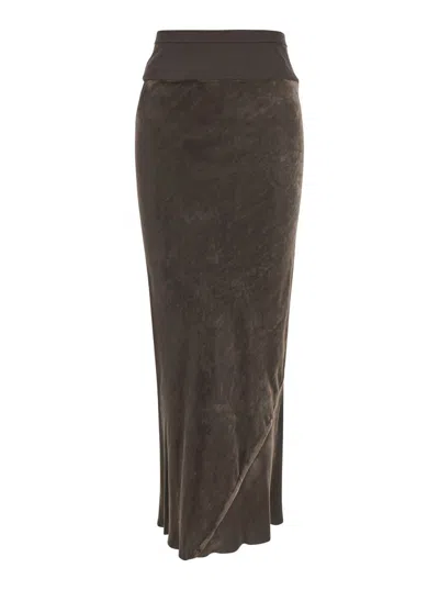 Rick Owens Brown Skirt With Elasticated Waistband And Flared Hem In Chenille Woman