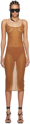 Rick Owens Brown Slip Midi Dress In 124 Nude