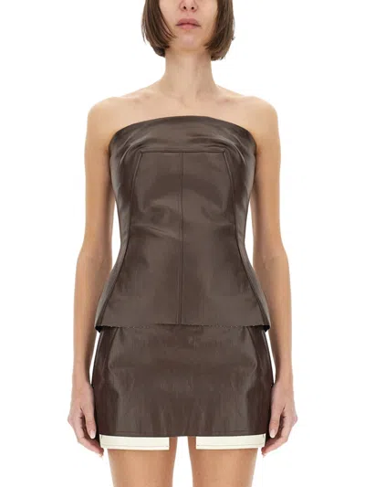RICK OWENS BROWN SOLID STRAPLESS TOP