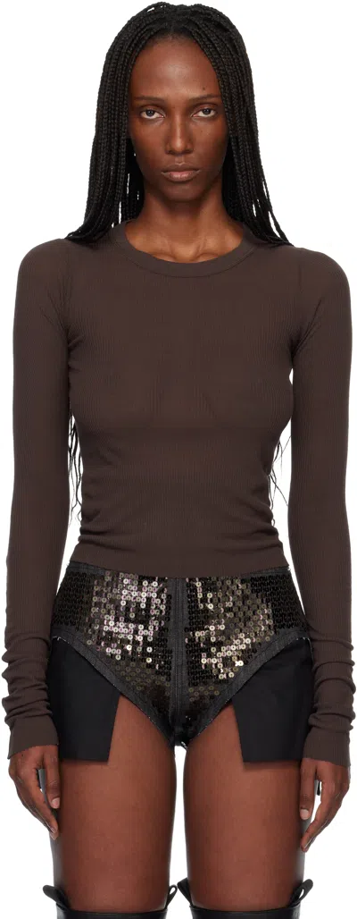 Rick Owens Brown Temple Cropped Rib Ls T-shirt