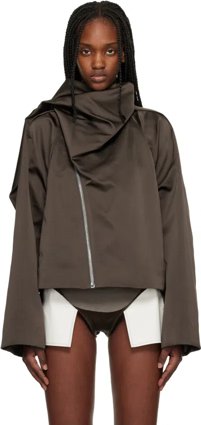 Rick Owens Brown Temple Cropped Scarf Flight Jacket