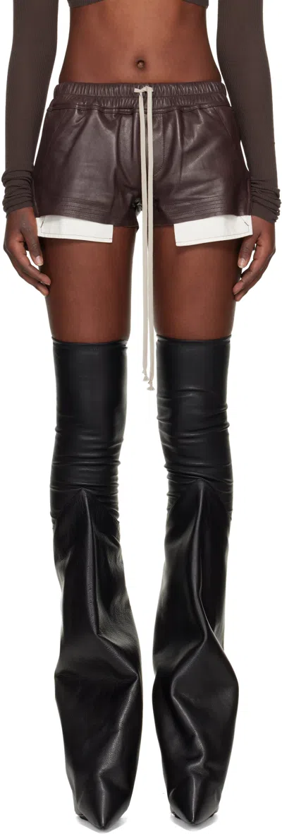 Rick Owens Brown Temple Fog Leather Shorts
