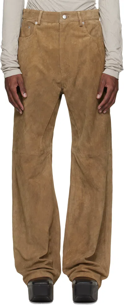 Rick Owens Brown Temple Geth Suede Pants