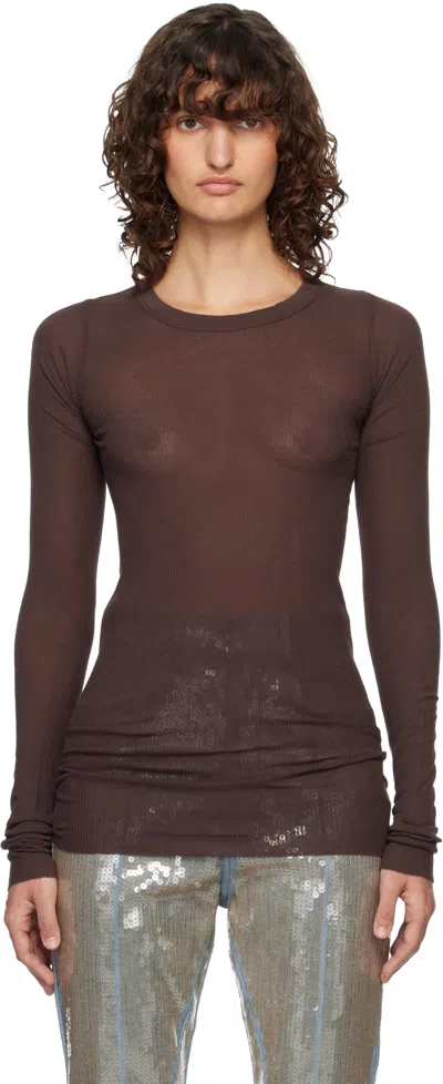Rick Owens Brown Temple Rib Ls T-shirt