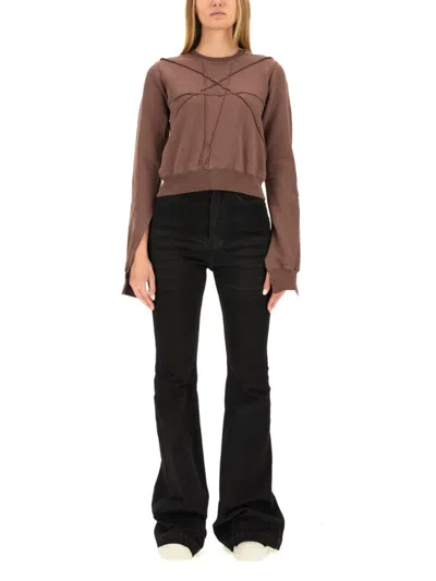 Rick Owens Brown Textured Crew Neck Sweatshirt