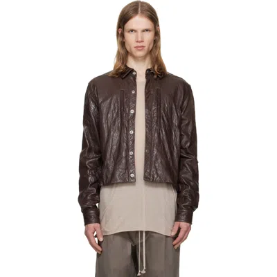 Rick Owens Brown Tower Alice Leather Jacket In Burgundy