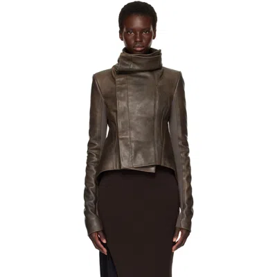 Rick Owens Brown Tower Buttoned Naska Leather Jacket