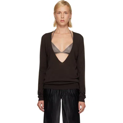 Rick Owens Brown Tower Extreme V-neck Sweater In Black