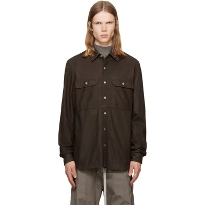Rick Owens Brown Tower Leather Overshirt