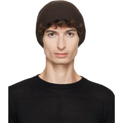 Rick Owens Brown Tower Ribbed Beanie
