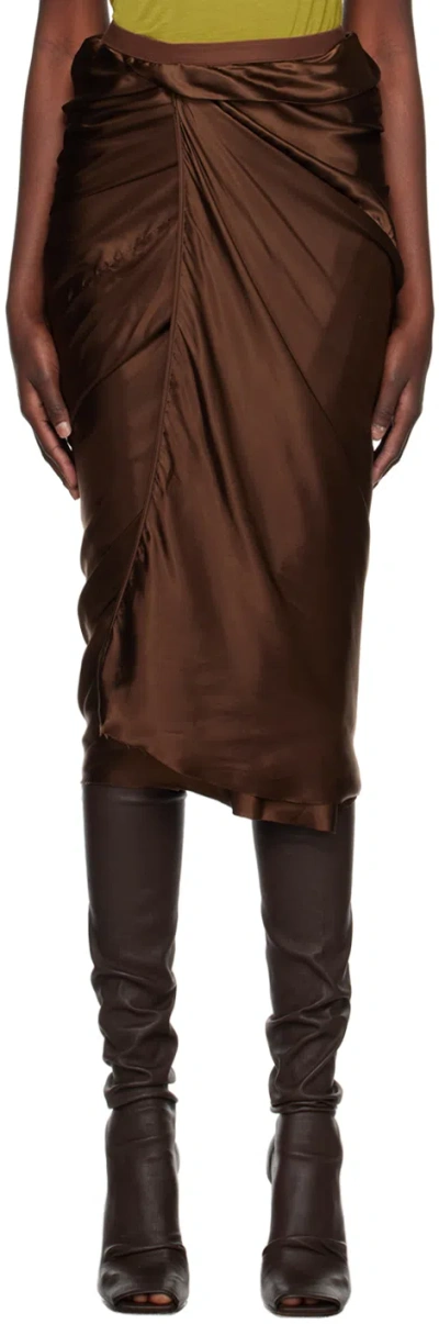 Rick Owens Brown Wrap Midi Skirt In 04 Brown