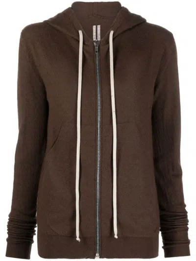 RICK OWENS BROWN ZIP-UP CASHMERE HOODIE