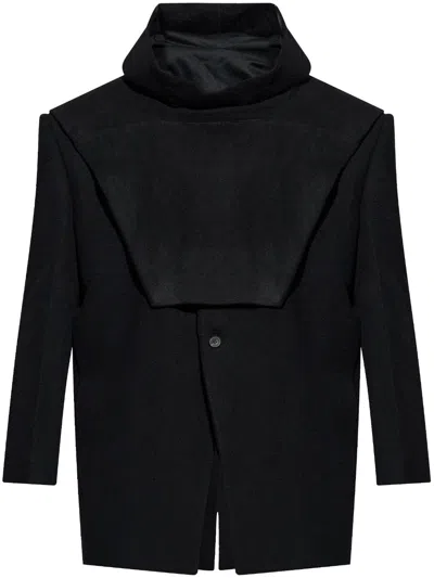 Rick Owens Porterville Virgin Wool Tatlin Coat With Removable Hood In Black