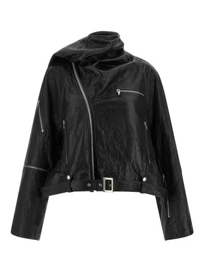 Rick Owens Cropped Scarf Flight Jacket In Metallic