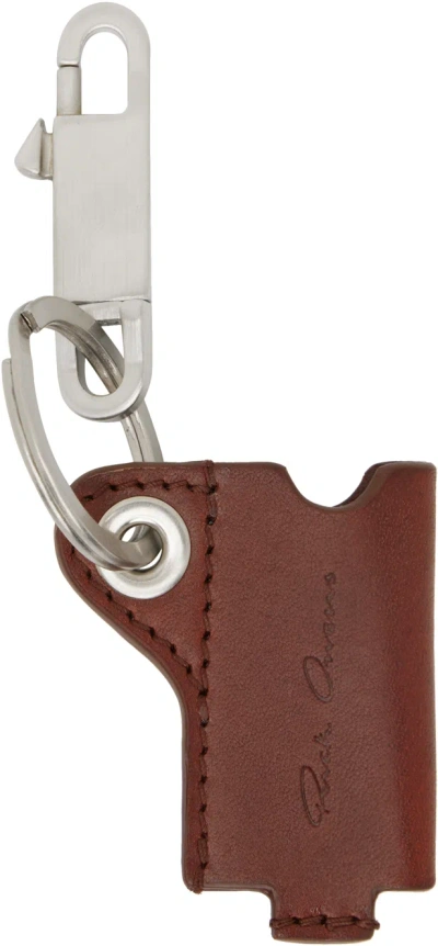 Rick Owens Burgundy & Silver Mini Lighter Holder Keychain In Brown