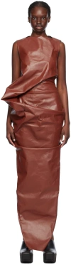 Rick Owens Coated Crumpled Maxi Dress In 73 Henna