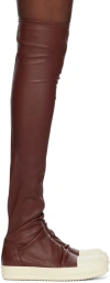 RICK OWENS BURGUNDY KNEE-HIGH STOCKING BOOTS