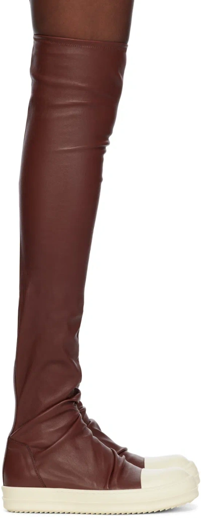 Rick Owens Burgundy Knee-high Stocking Boots In 7311 Henna/milk