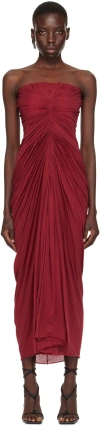 RICK OWENS BURGUNDY RADIANCE BUSTIER MIDI DRESS