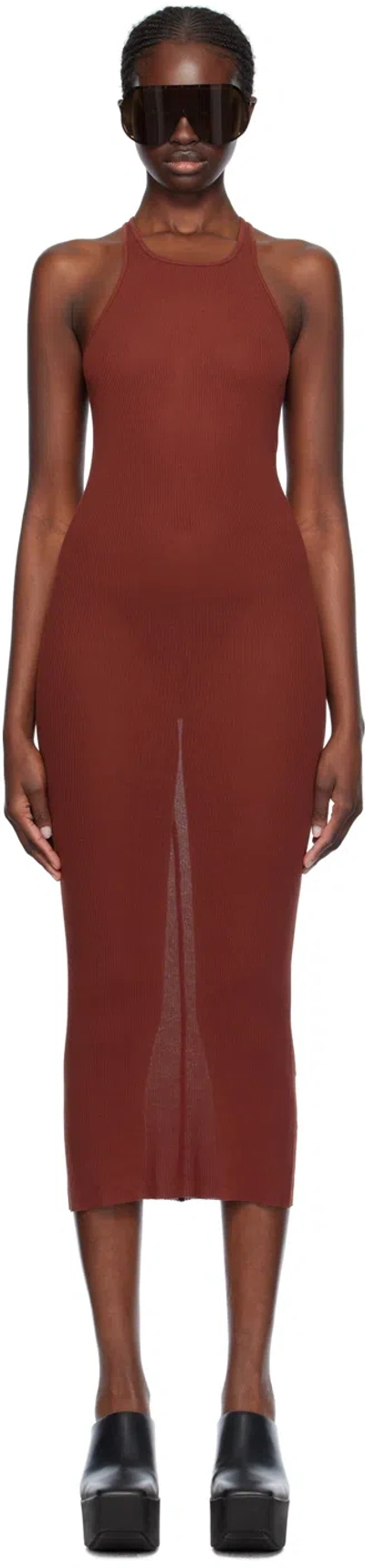 Rick Owens Burgundy Round Neck Midi Dress In 73 Henna