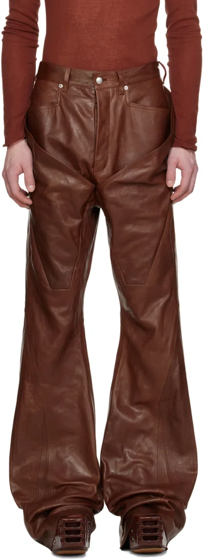 Rick Owens Burgundy Slivered Leather Trousers In 73 Henna