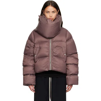 Rick Owens Burgundy Tower Funnel Neck Down Jacket In Pink