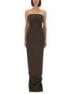 Rick Owens Strapless Floor-length Dress Side Slit In Brown