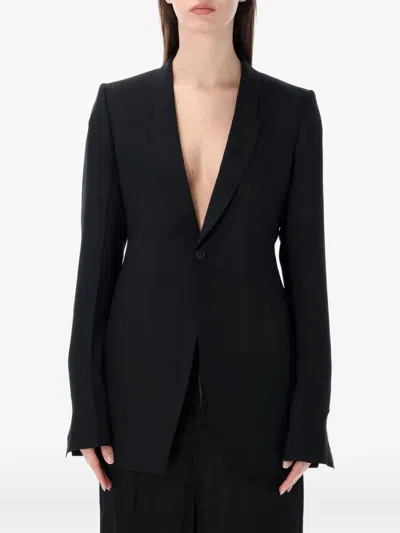 Rick Owens Button-fastening V-neck Blazer In Black
