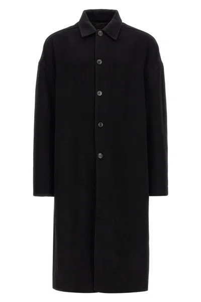 Rick Owens Long Collared Single Breasted Brad Coat In Black