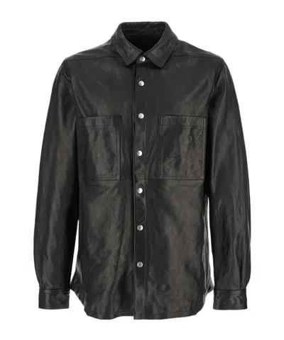 Rick Owens Long-sleeved Leather Jacket In Black
