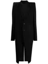 Rick Owens Buttoned Wool Long Coat In Black