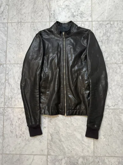 Pre-owned Rick Owens Cafe Racer Leather Jacket In Black