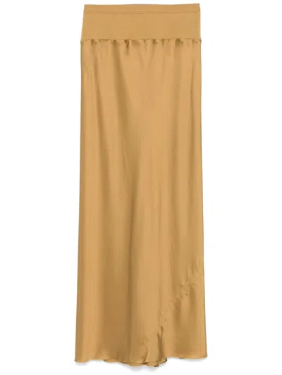 Rick Owens Satin Bias Midi Skirt In Yellow