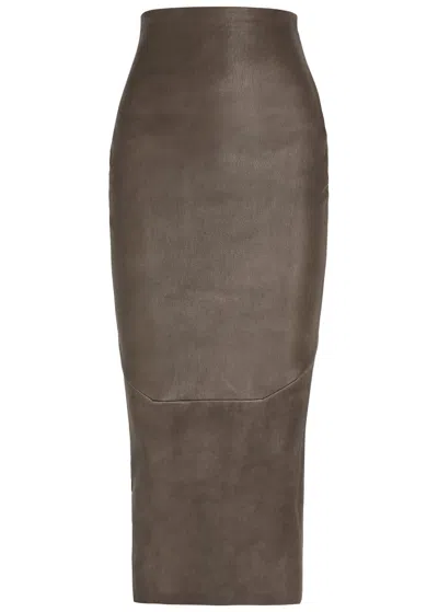 Rick Owens Calf Dirt Pillar Leather-blend Midi Skirt In Brown