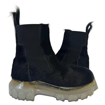 Pre-owned Rick Owens Calf Hair Beetle Bozo Chelsea Boots It 37 Black W/ Transparent Sole
