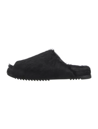 Pre-owned Rick Owens Calf Hair Slides In Black
