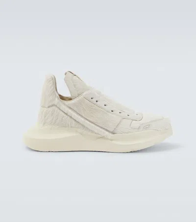 Rick Owens Calf Hair Sneakers In White
