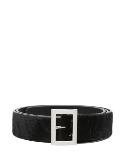 Rick Owens Calf-hair Square-buckle Belt In Black