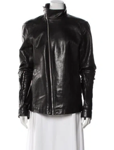 Pre-owned Rick Owens Calf Leather Biker Jacket In Black