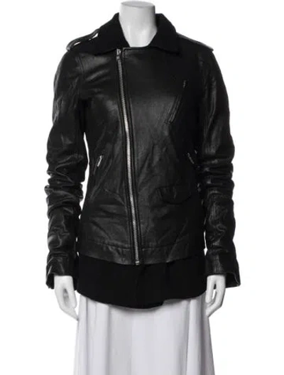 Pre-owned Rick Owens Calf Leather Biker Jacket In Black