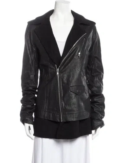 Pre-owned Rick Owens Calf Leather Biker Jacket In Black