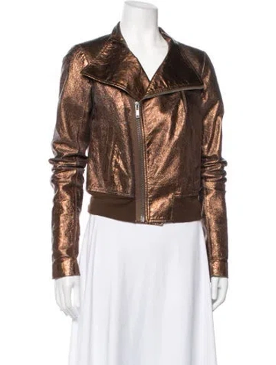 Pre-owned Rick Owens Calf Leather Biker Jacket In Brown