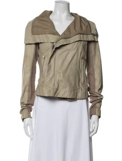 Pre-owned Rick Owens Calf Leather Biker Jacket In Neutrals