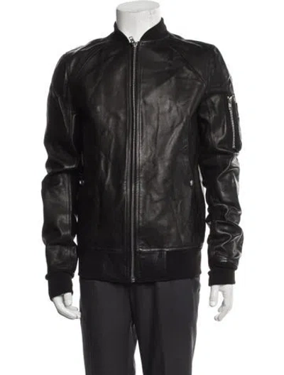 Pre-owned Rick Owens Calf Leather Bomber Jacket In Black