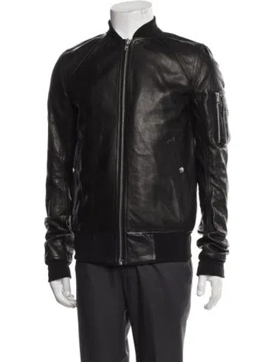 Pre-owned Rick Owens Calf Leather Bomber Jacket In Black
